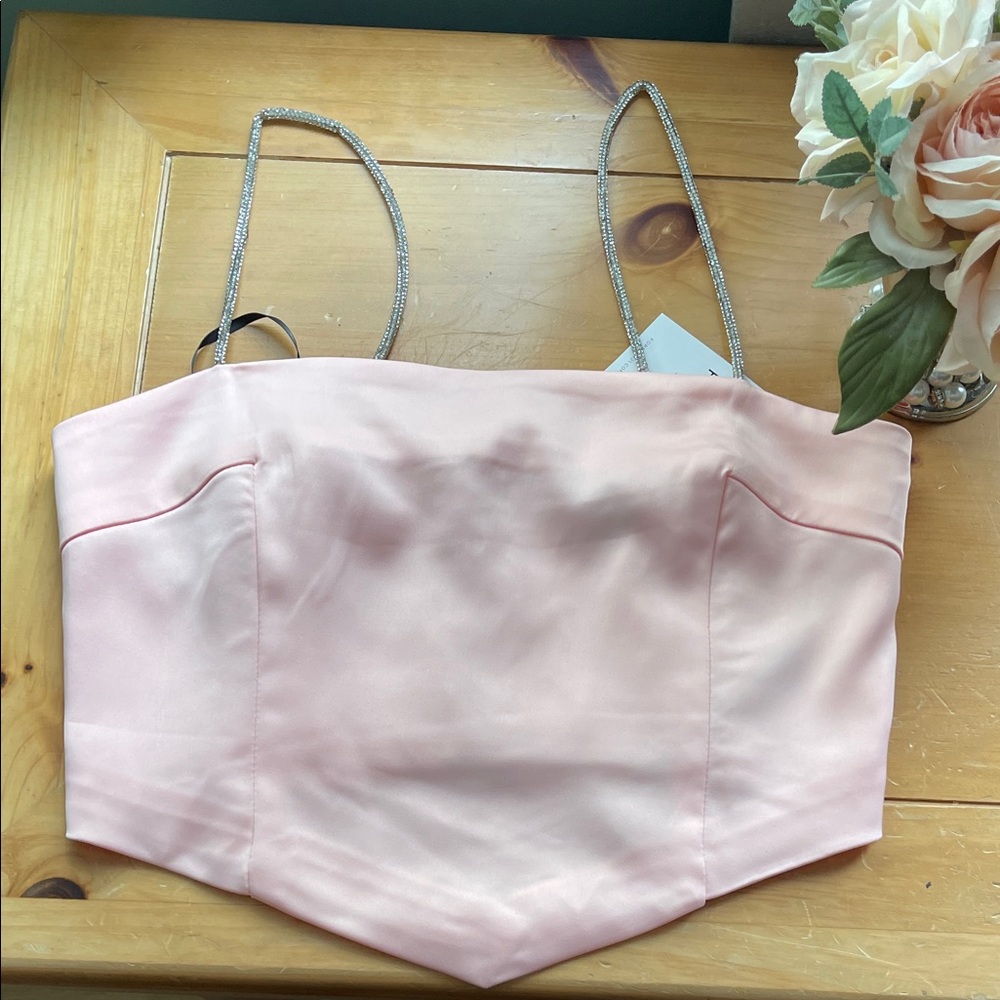 Forever 21 Pink Satin Crop Top with Rhinestone Straps